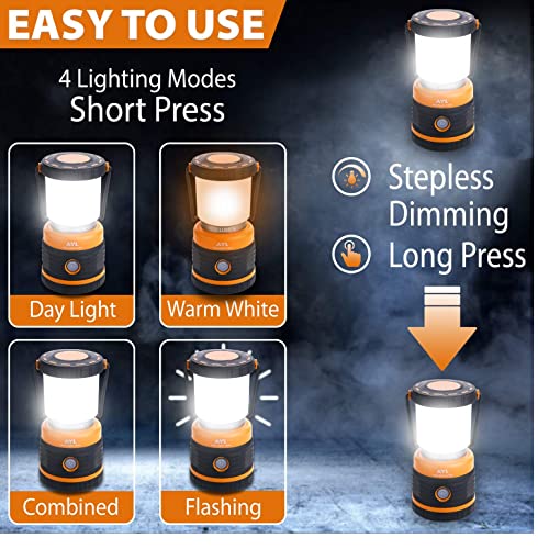 AYL LED Camping Lantern Rechargeable, 1800LM, 4 Light Modes, 4400mAh Power Bank, IP44 Waterproof, Perfect Lantern Flashlight for Hurricane, Emergency, Power Outages, Home and More, with USB Cable (2 Pack) - Image 2