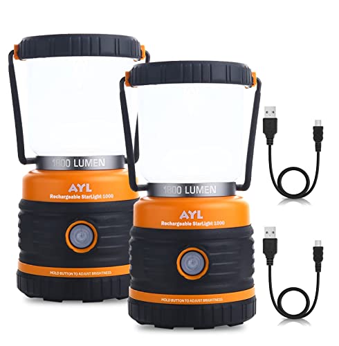AYL LED Camping Lantern Rechargeable, 1800LM, 4 Light Modes, 4400mAh Power Bank, IP44 Waterproof, Perfect Lantern Flashlight for Hurricane, Emergency, Power Outages, Home and More, with USB Cable (2 Pack) - Image 1