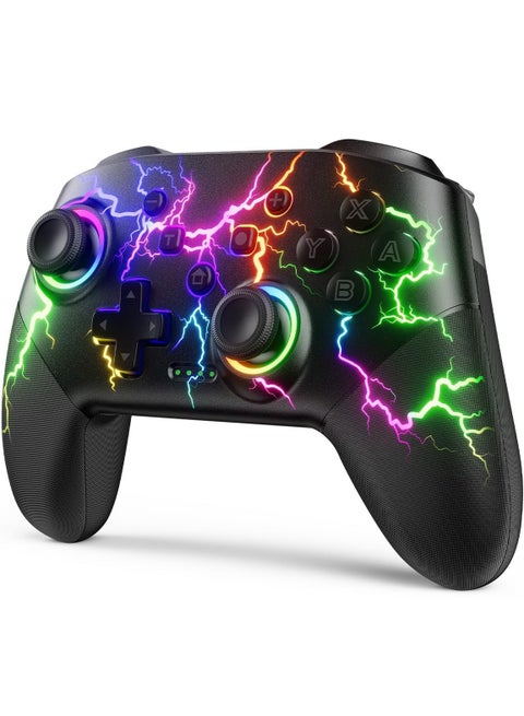Gaming Controller, Wireless Pro Controller Compatible with Switch/Lite/OLED/PC Windows, Programmable RGB Lightning LED, One Key Pairing/Wake Up/Turbo/Vibration