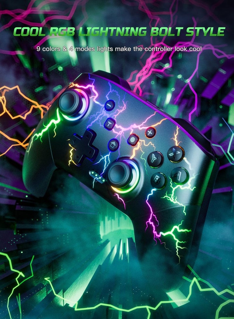 Joshberg Gaming Controllers Compatible with Switch/Lite/OLED/PC Windows, Programmable RGB Lightning LED, Wireless Pro Controller with One Key Pairing/Wake Up/Turbo/Vibration  - Image 2
