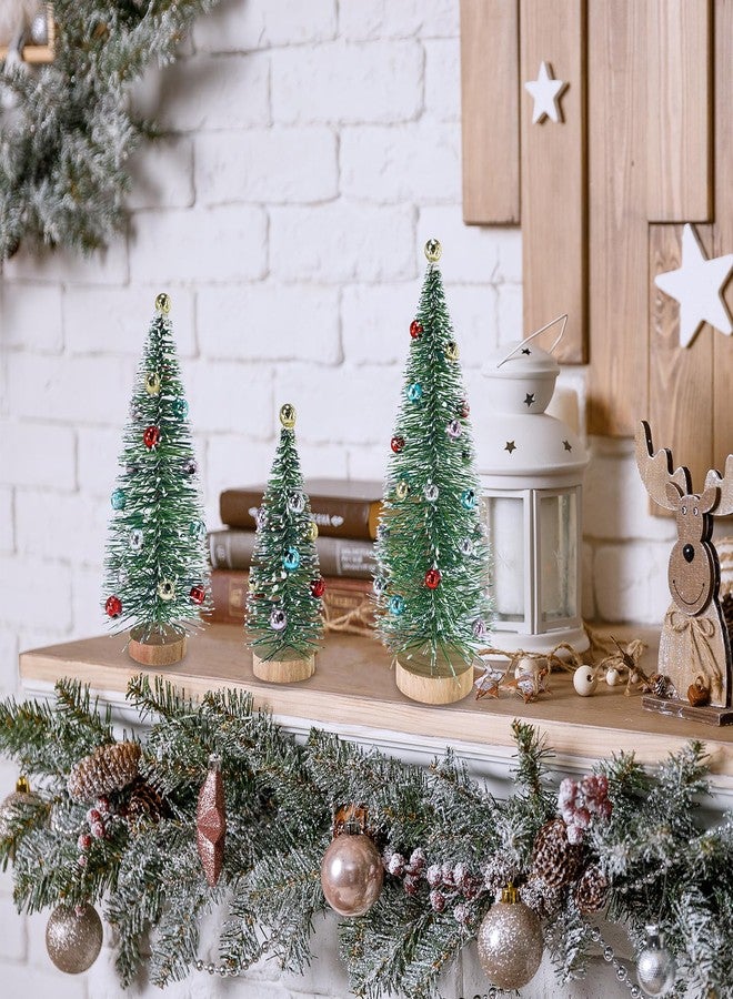 وينلين مجموعة وينلين من 3 أشجار عيد الميلاد الصغيرة الخضراء المصنوعة من السيزال، بقاعدة خشبية وزينة، مناسبة لتزيين طاولة عيد الميلاد، بارتفاع يتراوح بين 4.7 و 9.3 بوصة، مثالية لتزيين قرية عيد الميلاد وحفلات العطلات الشتوية. - Image 3