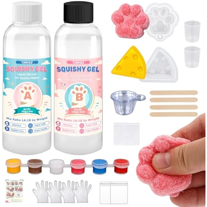 TJINHEZ Taba Squishy Kit - 7oz DIY Liquid Silicone Making Set for Squishy Maker, All-in-one Rubber Squishy Kit with Guided, Mold, Flocking Powder - Bubble Free, Fast Cure for Beginners, Stress Relief & Gifts - Image 1