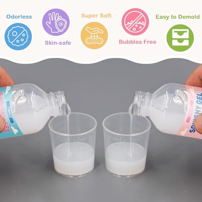TJINHEZ Taba Squishy Kit - 7oz DIY Liquid Silicone Making Set for Squishy Maker, All-in-one Rubber Squishy Kit with Guided, Mold, Flocking Powder - Bubble Free, Fast Cure for Beginners, Stress Relief & Gifts - Image 3