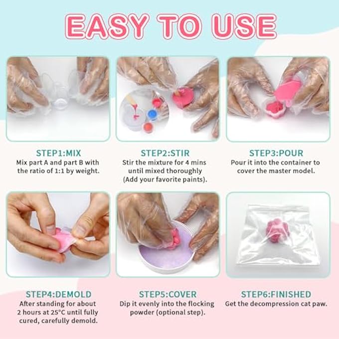 TJINHEZ Taba Squishy Kit - 7oz DIY Liquid Silicone Making Set for Squishy Maker, All-in-one Rubber Squishy Kit with Guided, Mold, Flocking Powder - Bubble Free, Fast Cure for Beginners, Stress Relief & Gifts - Image 5
