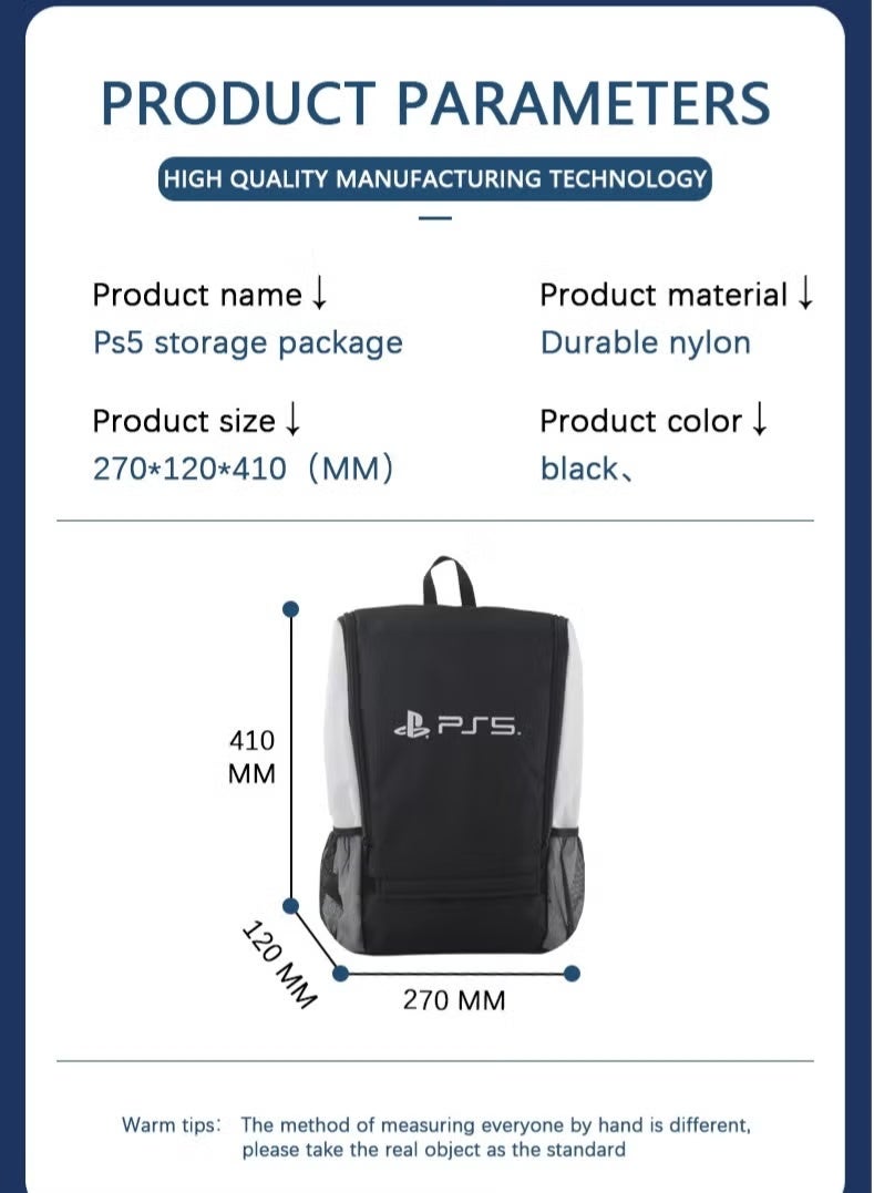بي اس حقيبة ظهر لوحدة تحكم الألعاب PS5 - حقيبة حمل لجهاز PS5 مناسبة لحقيبة السفر متوافقة مع وحدة تحكم Playstation 5 وملحقاتها - حقيبة PS5 بمقبض قابل للتعديل مع حزام (أسود) - Image 4