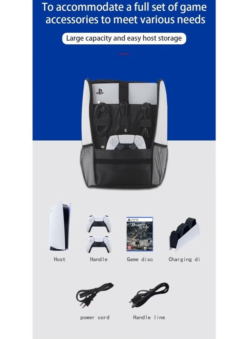 بي اس حقيبة ظهر لوحدة تحكم الألعاب PS5 - حقيبة حمل لجهاز PS5 مناسبة لحقيبة السفر متوافقة مع وحدة تحكم Playstation 5 وملحقاتها - حقيبة PS5 بمقبض قابل للتعديل مع حزام (أسود) - Image 5