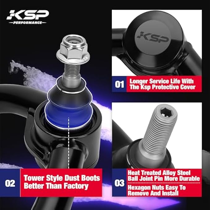 rayihni Ksp 24Inch Upper Control Arms Compatible With Ford F150 Suspension Kits Tubular Black Arms Alignment Lift 2 To 4 For 20042020 F150 Replacement FactoryStock Suspension Arms 2Nd Generation - Image 3