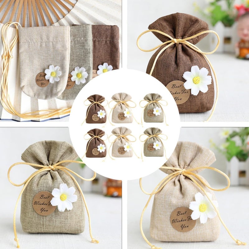6 Pcs Empty Lavender Sachet Bags Set Cotton Linen Fragrance Pouch for Wardrobe Car Home Hanging Storage, Natural Beige Coffee Khaki Colors, Breathable Aromatherapy Sachets - Image 3