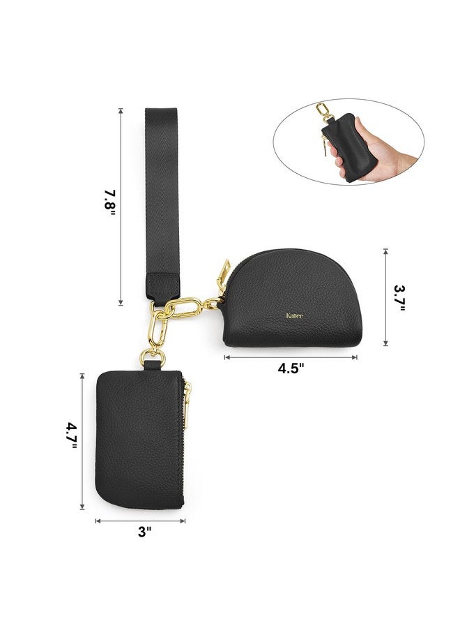 Kattee Mini Leather Wristlet Wallets For Women, Zip Around Dual Pouch Keychain Wristlet Detachable Coin Purse Change Pouch - Image 3
