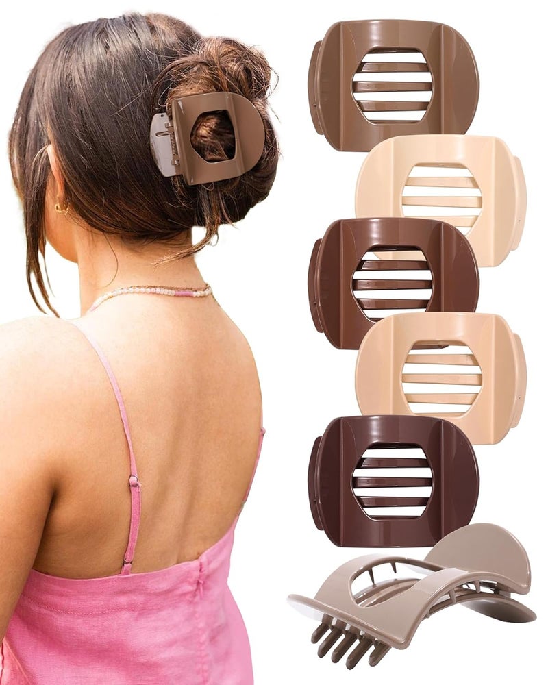 6 PCS Flat Hair Clips for Women Medium Nonslip Flat Claw Clip Strong Grip Hair Claw Clips Hair Barrettes for Thin Hair Light BrownDark BrownLight BrownDark BrownOffWhiteChestnut