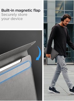 Spigen Laptop Sleeve Valentinus 15 15.6 16 inch, for MacBook Pro, Built in Magnetic Flap, Leather Laptop Case Cover, Laptop Pouch Bag - City Gray  - Image 2