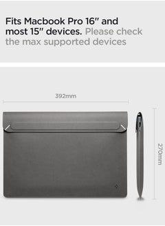 Spigen Laptop Sleeve Valentinus 15 15.6 16 inch, for MacBook Pro, Built in Magnetic Flap, Leather Laptop Case Cover, Laptop Pouch Bag - City Gray  - Image 3