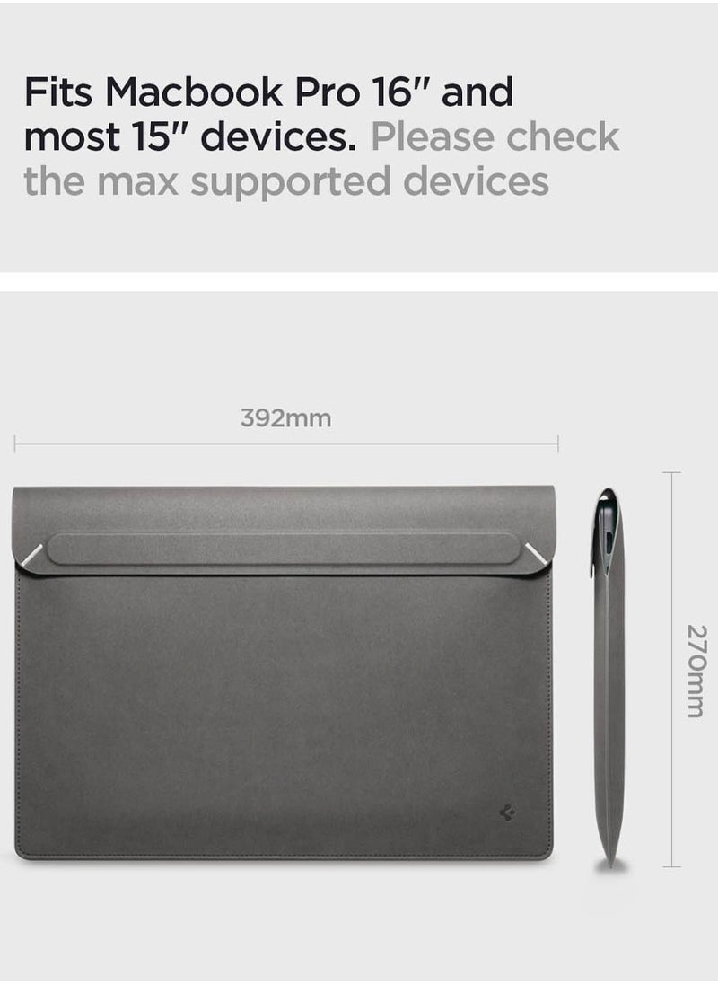 Spigen Laptop Sleeve Valentinus 15 15.6 16 inch, for MacBook Pro, Built in Magnetic Flap, Leather Laptop Case Cover, Laptop Pouch Bag - City Gray  - Image 3