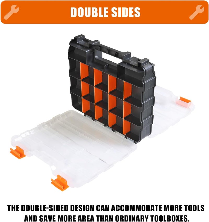 TORIN AG322B Double Sided Tool and Hardware Storage Box: Portable Small Parts Organizer with Removable Plastic Dividers for Tools, Small Items and Jewelry, Black/Orange - Image 4