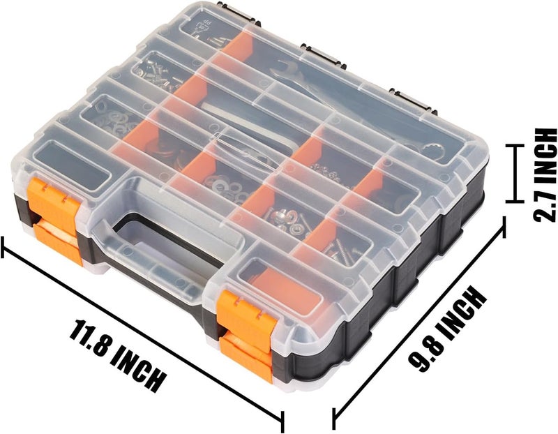 TORIN AG322B Double Sided Tool and Hardware Storage Box: Portable Small Parts Organizer with Removable Plastic Dividers for Tools, Small Items and Jewelry, Black/Orange - Image 2
