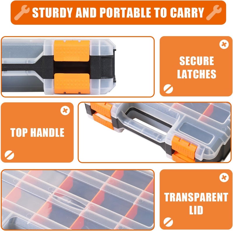 TORIN AG322B Double Sided Tool and Hardware Storage Box: Portable Small Parts Organizer with Removable Plastic Dividers for Tools, Small Items and Jewelry, Black/Orange - Image 3