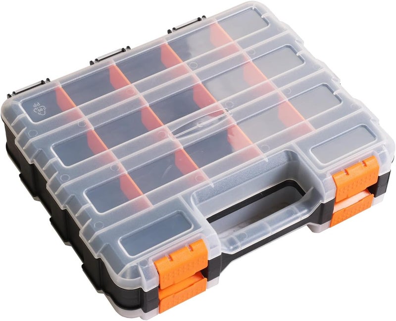 TORIN AG322B Double Sided Tool and Hardware Storage Box: Portable Small Parts Organizer with Removable Plastic Dividers for Tools, Small Items and Jewelry, Black/Orange - Image 1