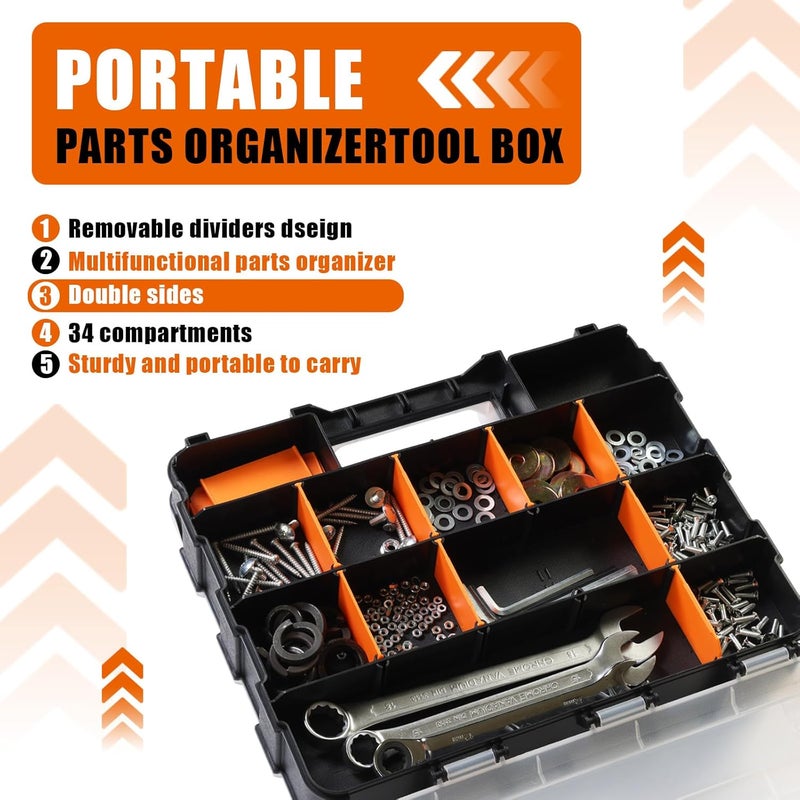 TORIN AG322B Double Sided Tool and Hardware Storage Box: Portable Small Parts Organizer with Removable Plastic Dividers for Tools, Small Items and Jewelry, Black/Orange - Image 5