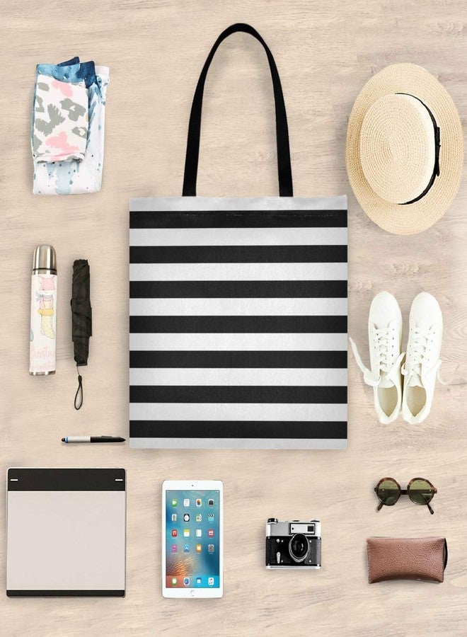 visesunny Women's Large Canvas Tote Shoulder Bag Black White Stripe Top Storage Handle Shopping Bag Casual Reusable Tote Bag for Beach,Travel,Groceries,Books - Image 5