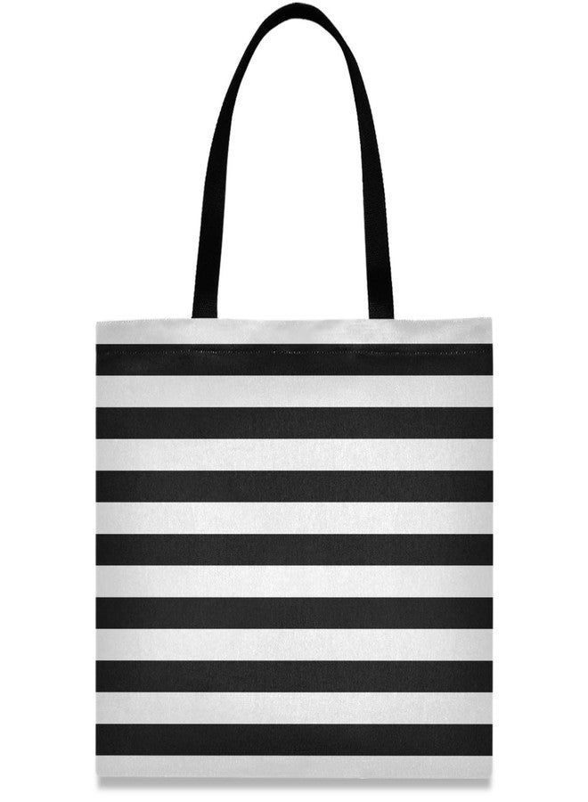 visesunny Women's Large Canvas Tote Shoulder Bag Black White Stripe Top Storage Handle Shopping Bag Casual Reusable Tote Bag for Beach,Travel,Groceries,Books - Image 1