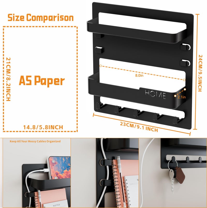 Yieach Bedside Shelf for Dorm Bed,Rv,Small Room and Nightstand,Wall Mounted Floating Shelves and Bedside Wall Organizer for Remote,Phone Holder,Charging Shelf,Cute Bedroom Decor for College Girl,Black - Image 3