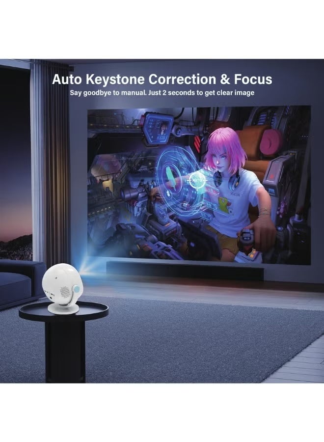 borrego Smart10 Portable Projector with 360° Rotation, 4K Support, 220 Lumens Brightness, Auto Keystone Correction, WiFi & Bluetooth, Built-in Apps, HDMI, Android 11.1 – Compact White Design - Image 4