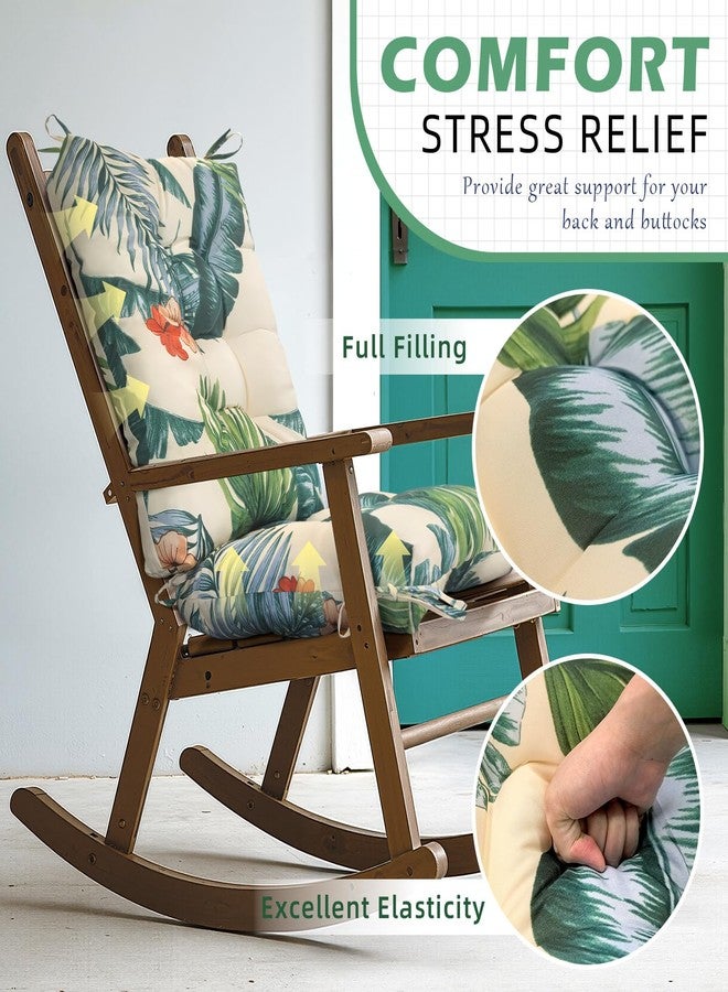 TESICA Waterproof Indoor Outdoor Rocking Chair Cushion Floral Patio Chair Pad Soft Seat Cushion for Porch Patio Bedroom Orange Grey - Image 3