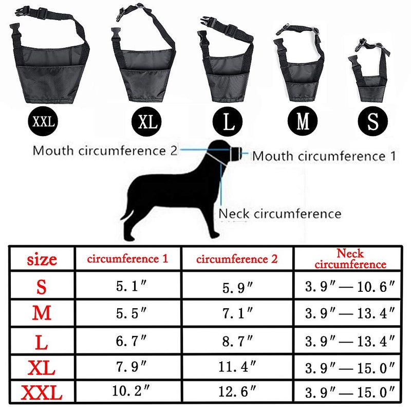 ewinever 5Pcs/Set Adjustable Breathable Safety Small Medium Large Extra Dog Muzzles for Anti-Biting Anti-Barking Anti-Chewing Safety Protection(Black) - Image 2