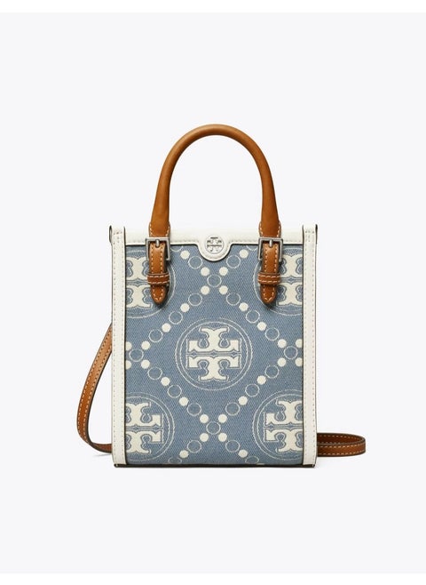 TB Mini T Monogram Denim Tote Pearl Blue Women