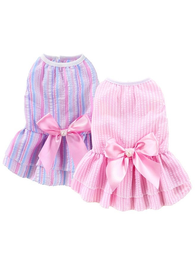 2 Pack Dog Dresses, Puppy Princess Dresses with Sweet Bowknot, Cute Dog Clothes for Small Dogs Girl for Spring Summer (Pink Purple, XX-Small) - Image 1