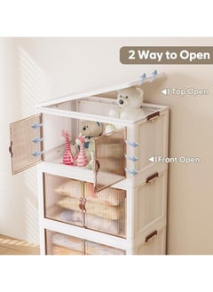 ACPLAY 4-Tier Foldable Storage Cabinet with Clear Magnetic Doors & Wheels, Stackable Modern Organizer Box for Clothes, Toys, Books, and More, Space-Saving Closet Shelf Unit for Bedroom, Living Room, Dorm  - Image 4