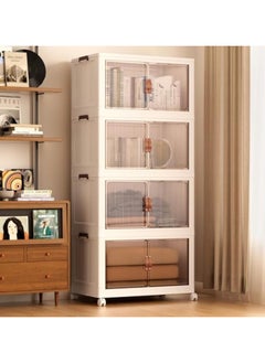 ACPLAY 4-Tier Foldable Storage Cabinet with Clear Magnetic Doors & Wheels, Stackable Modern Organizer Box for Clothes, Toys, Books, and More, Space-Saving Closet Shelf Unit for Bedroom, Living Room, Dorm  - Image 1