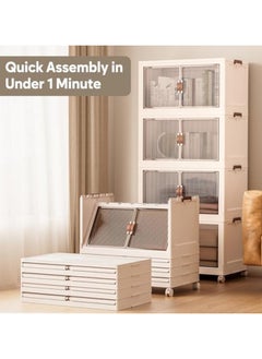 ACPLAY 4-Tier Foldable Storage Cabinet with Clear Magnetic Doors & Wheels, Stackable Modern Organizer Box for Clothes, Toys, Books, and More, Space-Saving Closet Shelf Unit for Bedroom, Living Room, Dorm  - Image 3