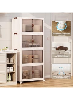 ACPLAY 4-Tier Foldable Storage Cabinet with Clear Magnetic Doors & Wheels, Stackable Modern Organizer Box for Clothes, Toys, Books, and More, Space-Saving Closet Shelf Unit for Bedroom, Living Room, Dorm  - Image 5