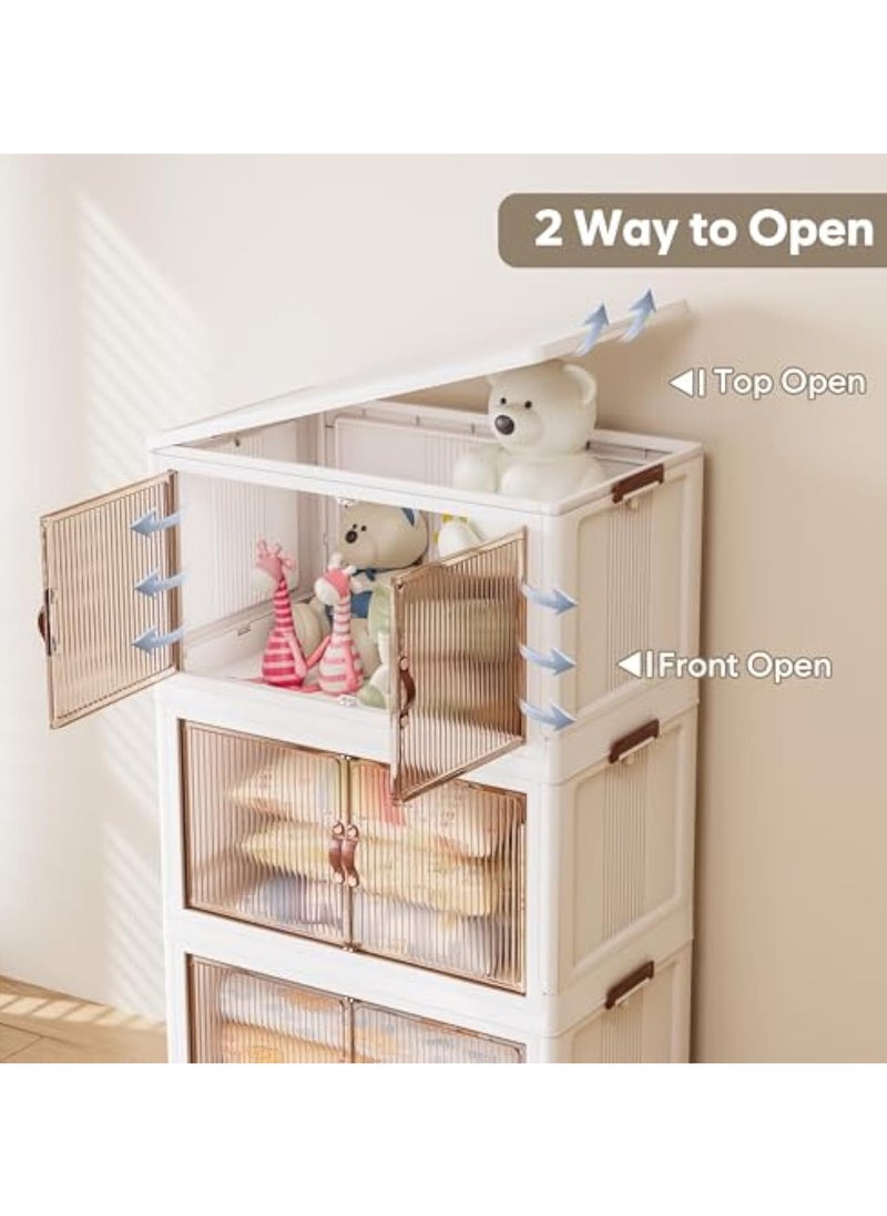 ACPLAY 4-Tier Foldable Storage Cabinet with Clear Magnetic Doors & Wheels, Stackable Modern Organizer Box for Clothes, Toys, Books, and More, Space-Saving Closet Shelf Unit for Bedroom, Living Room, Dorm  - Image 5