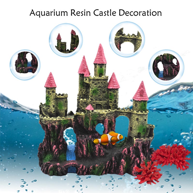 MUYG Aquarium Castle Decorations, Resin Castle for Fish Tank with Randomly Color Plants Decor Accessories for Freshwater and Saltwater Fish Tanks (Pink) - Image 4