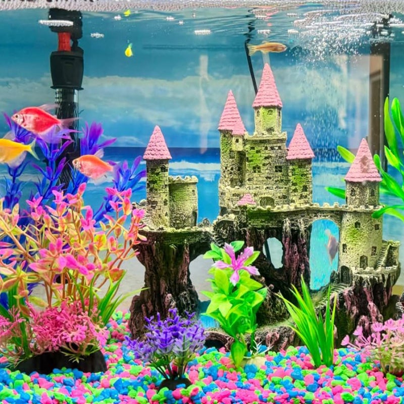 MUYG Aquarium Castle Decorations, Resin Castle for Fish Tank with Randomly Color Plants Decor Accessories for Freshwater and Saltwater Fish Tanks (Pink) - Image 2