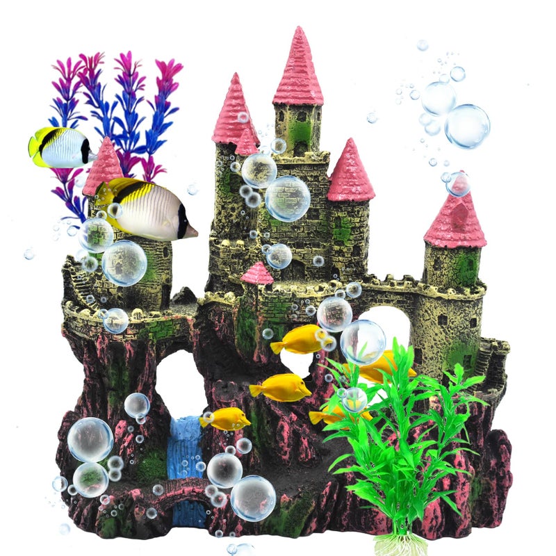MUYG Aquarium Castle Decorations, Resin Castle for Fish Tank with Randomly Color Plants Decor Accessories for Freshwater and Saltwater Fish Tanks (Pink) - Image 1