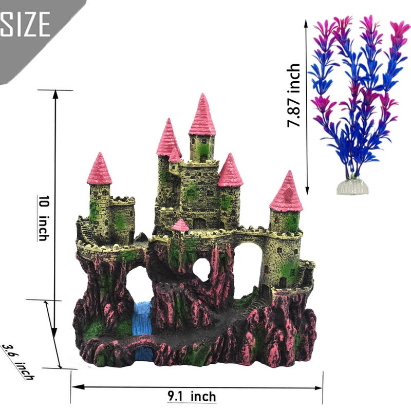 MUYG Aquarium Castle Decorations, Resin Castle for Fish Tank with Randomly Color Plants Decor Accessories for Freshwater and Saltwater Fish Tanks (Pink) - Image 3