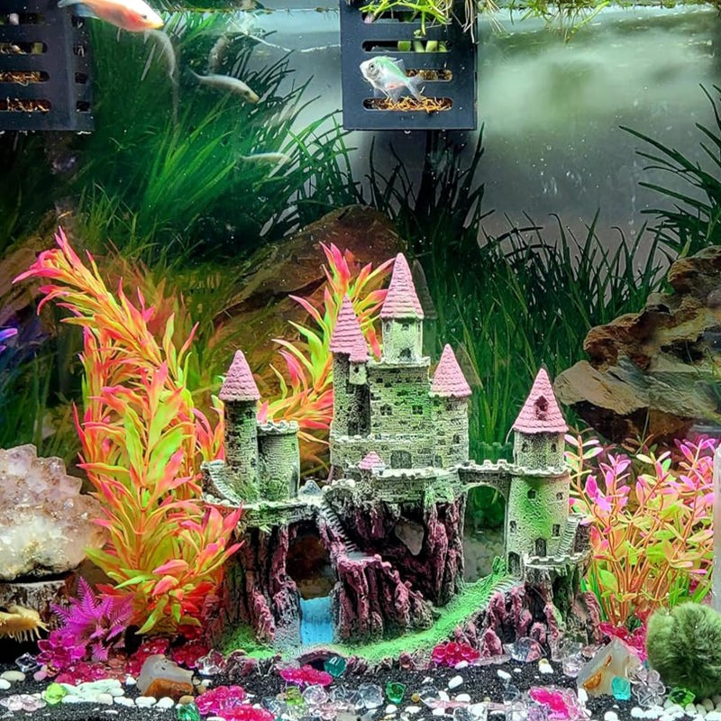MUYG Aquarium Castle Decorations, Resin Castle for Fish Tank with Randomly Color Plants Decor Accessories for Freshwater and Saltwater Fish Tanks (Pink) - Image 5