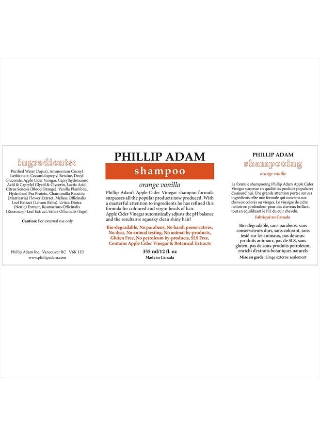 PHILLIP ADAM Orange Vanilla Shampoo for Shiny Hair - Enriched with Apple Cider Vinegar - Sulfate Free - 12 Ounce - Image 2