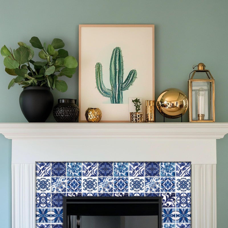 CHGCRAFT 36PCS Portuguese Style Wall Stickers Blue Grey Geometric Shape Wall Tile Stickers Self Adhesive Stick on Tile Waterproof Decals for Kitchen Bathroom Toilet Decor, 4x4 Inches - Image 4
