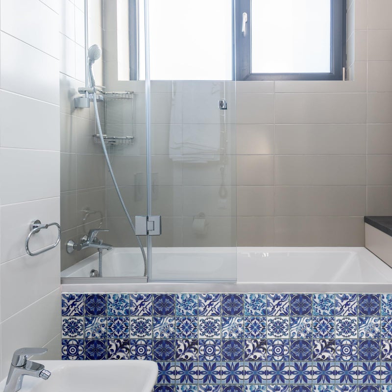 CHGCRAFT 36PCS Portuguese Style Wall Stickers Blue Grey Geometric Shape Wall Tile Stickers Self Adhesive Stick on Tile Waterproof Decals for Kitchen Bathroom Toilet Decor, 4x4 Inches - Image 5