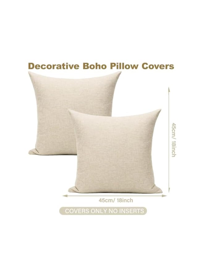 The Bros Cushion Covers Boho Pillow Covers for Living Room,2 PCS 18x18 Inch Boho Decorative Throw Pillow Covers Premium Cotton Linen Fabric with Soft and Cozy Feel,Stylish Home Decor (Beige) - Image 2
