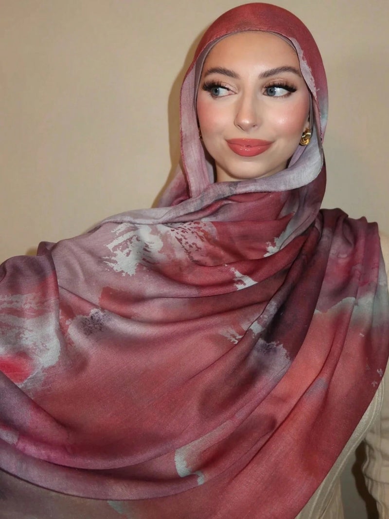 FANXIN Ethnic Style Satin Polyester Shawl Wrap for Women - Elegant Floral Design, Lightweight Scarf for All Seasons