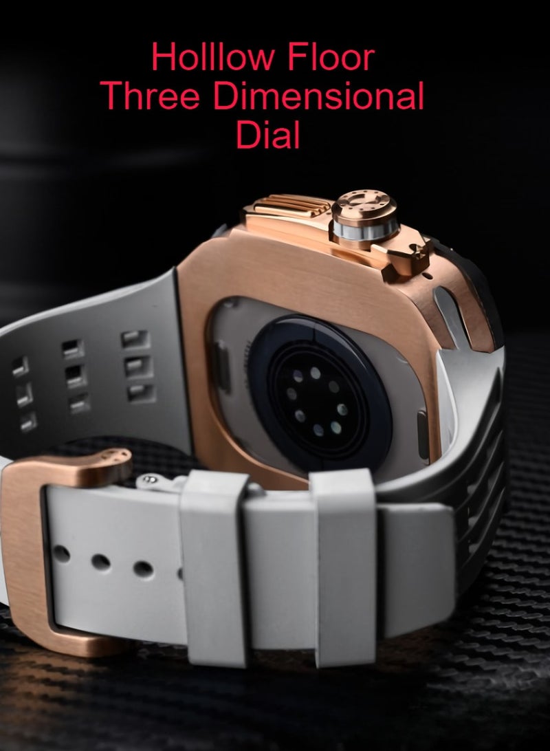 AROAQ Carbon Fiber Case For Apple Watch, 49mm Fluororubber Band Metal Bazel For Iwatch, Ultra Titanium Alloy Integrated Protective Case, (Carbon shell-silver titanium frame-green tape) - Image 3