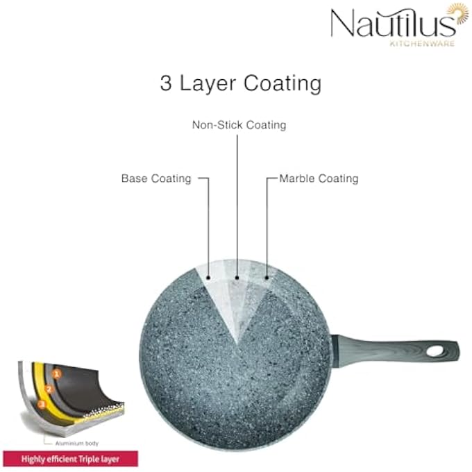 Nautilus Kitchenware Frypan 28Cm Forged Aluminium Marble Non Stick Coating Frying Pan Pfoa Free Dishwasher Safe Skillet Soft Touch Handle Cookware  Marble Grey - Image 5