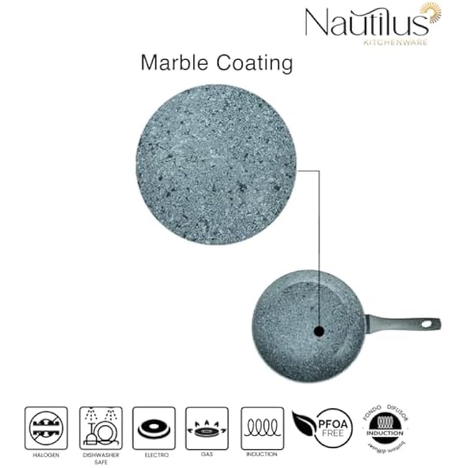 Nautilus Kitchenware Frypan 28Cm Forged Aluminium Marble Non Stick Coating Frying Pan Pfoa Free Dishwasher Safe Skillet Soft Touch Handle Cookware  Marble Grey - Image 4