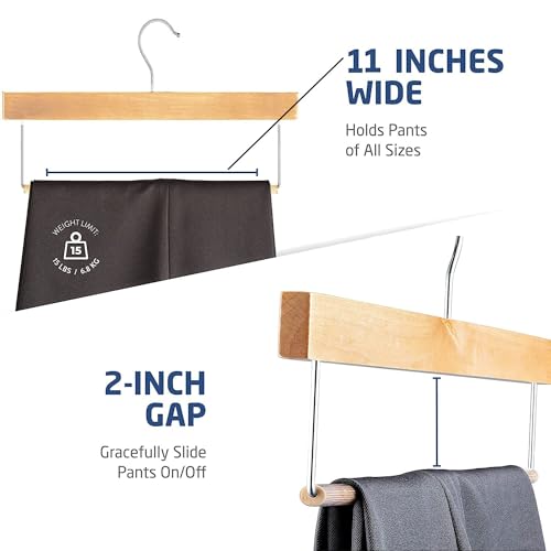 Aakriti Wooden Slack/Trouser Pants Hangers with Non-Slip Bar | Durable Smooth Finish Wooden Cloth Hangers | Slim Space-Saving Closet Organizers with 360° Swivel Hook (Set of 36) - Image 5