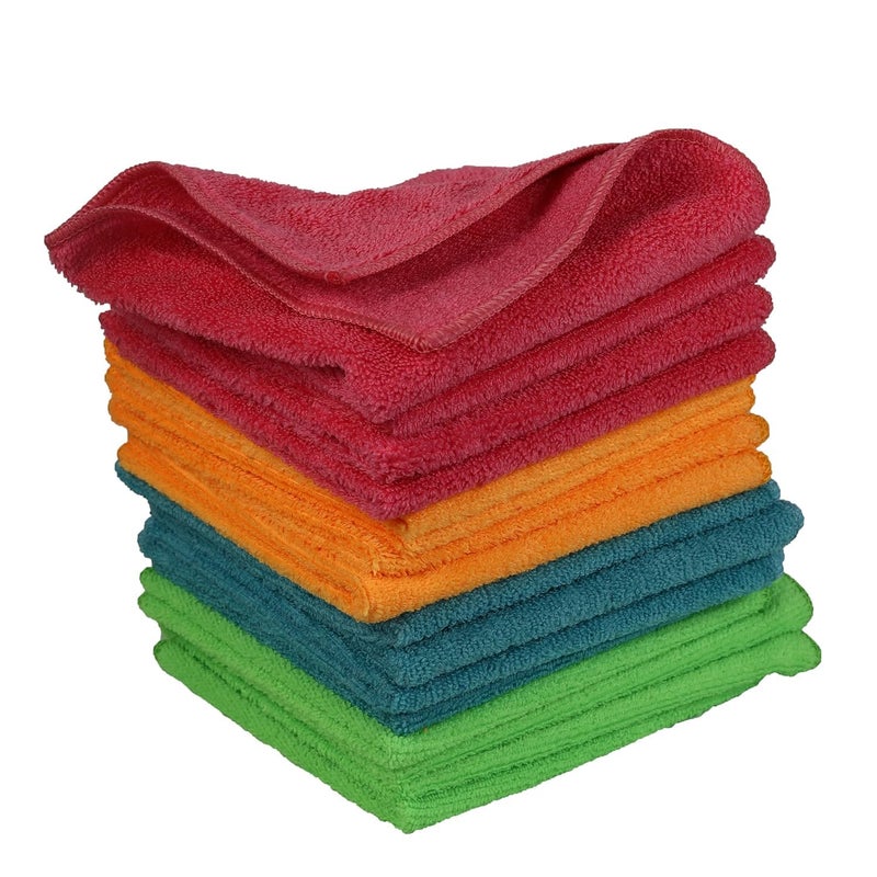 Ssanvi Microfiber MultiPurpose Cleaning Cloths for House Towels for Kitchen Car Wash Cloth with 4 Color Assorted Pack of 1212 x 12 Parrot GreenBlueOrangeRed